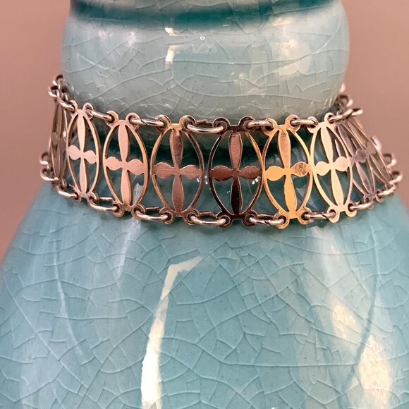 Vtg English Sterling Silver 925 Cross Link Bracelet Hallmarked J538 - Picture 6 of 12